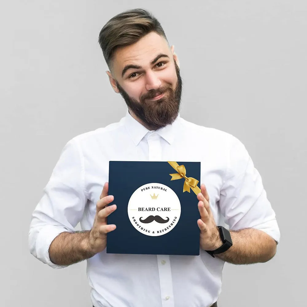 Peach wood beard care kit with comb, brush, balsam, and pogonotomy scissors in 10-15cm size