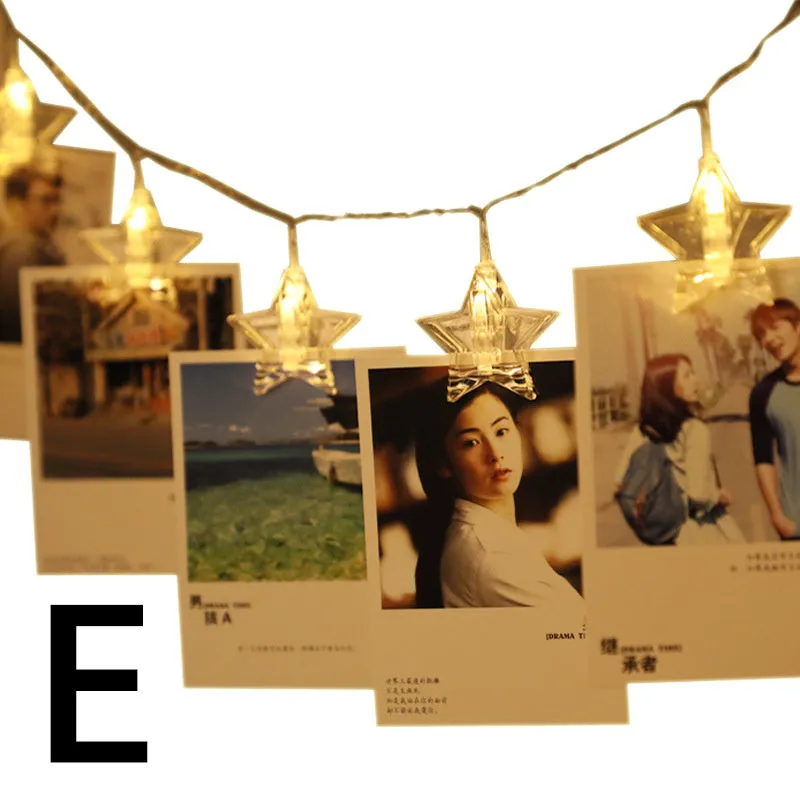 LED star clip festoon lights on a dark background showing warm white 3-metre string with 20 star-shaped lamps