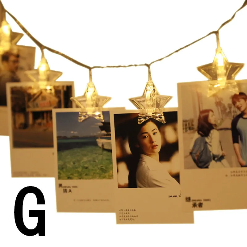 LED star clip festoon lights on a dark background showing warm white 3-metre string with 20 star-shaped lamps