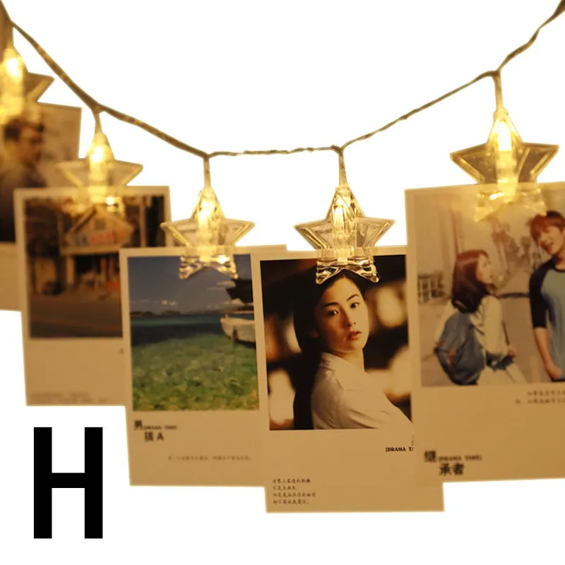 LED star clip festoon lights on a dark background showing warm white 3-metre string with 20 star-shaped lamps