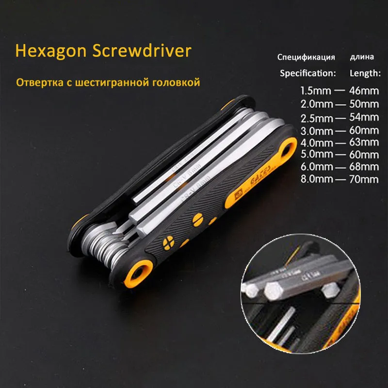 Portable folding 8-piece metric allen wrench set in chrome vanadium alloy steel with compact holder