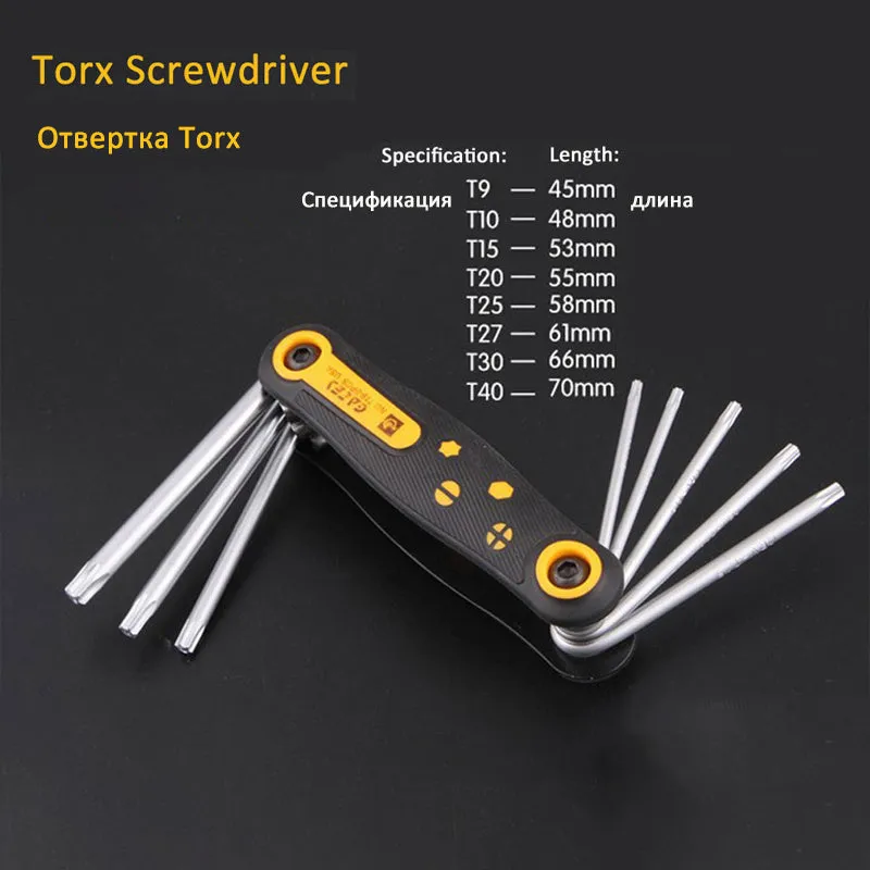 Portable folding 8-piece metric allen wrench set in chrome vanadium alloy steel with compact holder