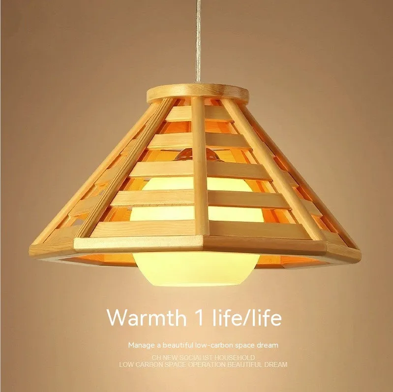 Modern minimalist bamboo woven woodcraft ceiling pendant lamp in wood colour with LED light source, 35cm or 50cm size