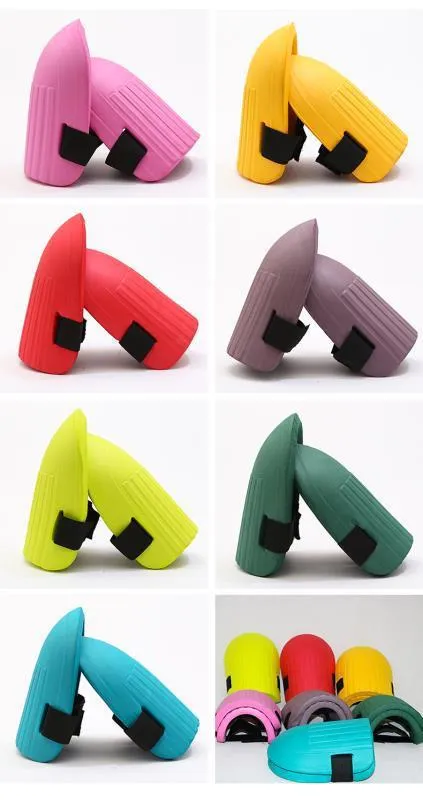 EVA knee pads in five colours showing 19cm length and 15cm width dimensions