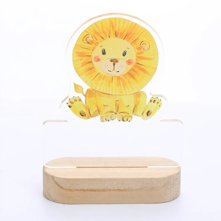 Wooden dinosaur night light with colourful glow, cartoon ornament style, USB powered, 26x15x6cm