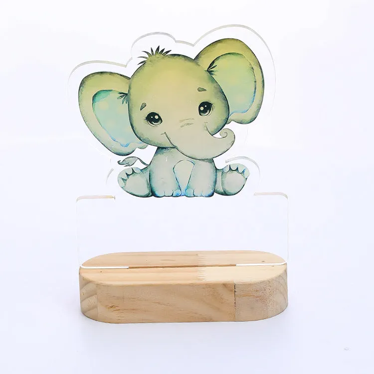 Wooden dinosaur night light with colourful glow, cartoon ornament style, USB powered, 26x15x6cm