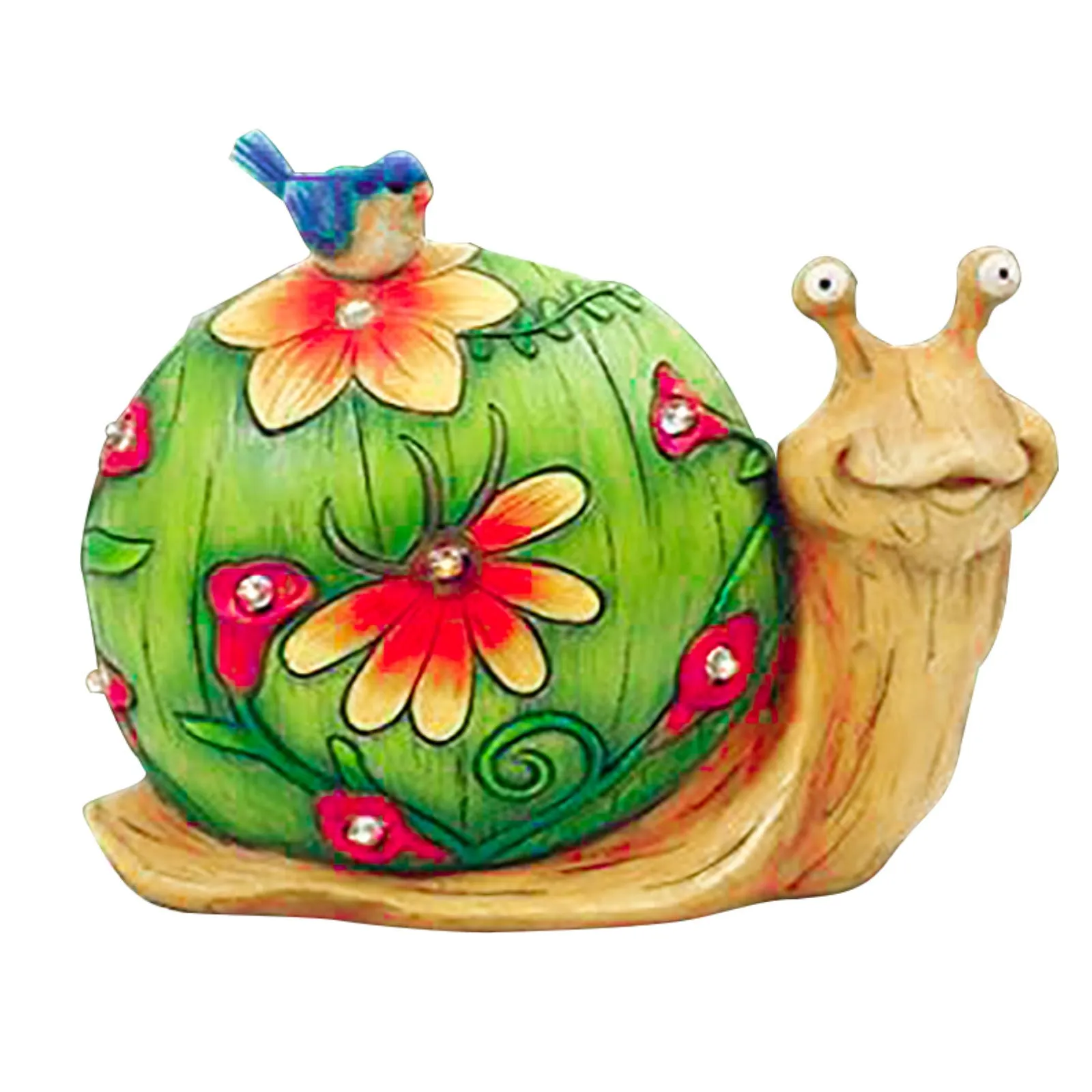 Three solar animal lights in owl, snail, and tortoise shapes on a garden window sill