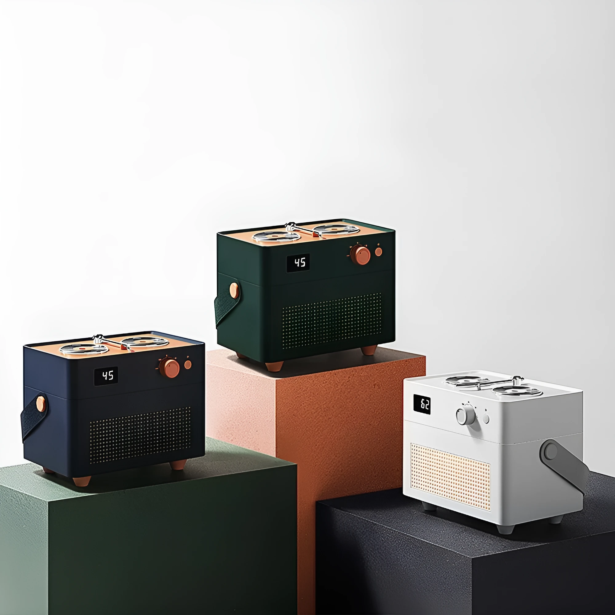 Portable phono humidifier in ABS, PP, silicone and leather, 190.6x130.9x151.5mm, with warm light, dark green colour