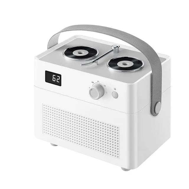 Portable phono humidifier in ABS, PP, silicone and leather, 190.6x130.9x151.5mm, with warm light, dark green colour