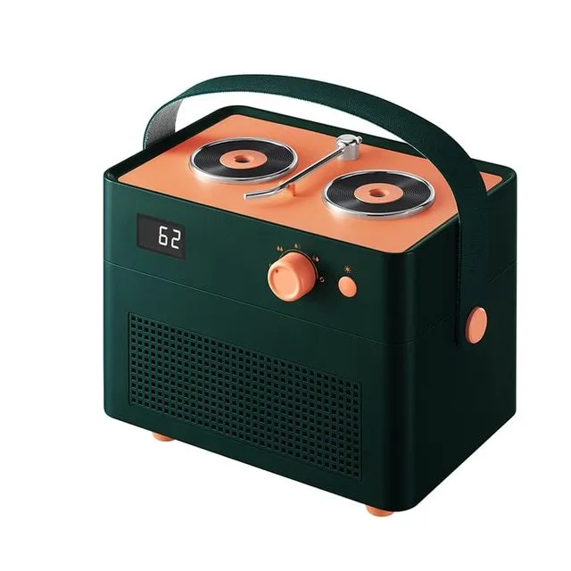 Portable phono humidifier in ABS, PP, silicone and leather, 190.6x130.9x151.5mm, with warm light, dark green colour