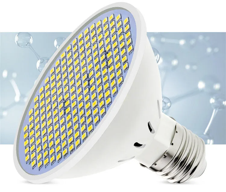 E27 LED lamp cup bulb with PC body shown in warm white and cool white light options.