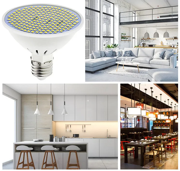 E27 LED lamp cup bulb with PC body shown in warm white and cool white light options.