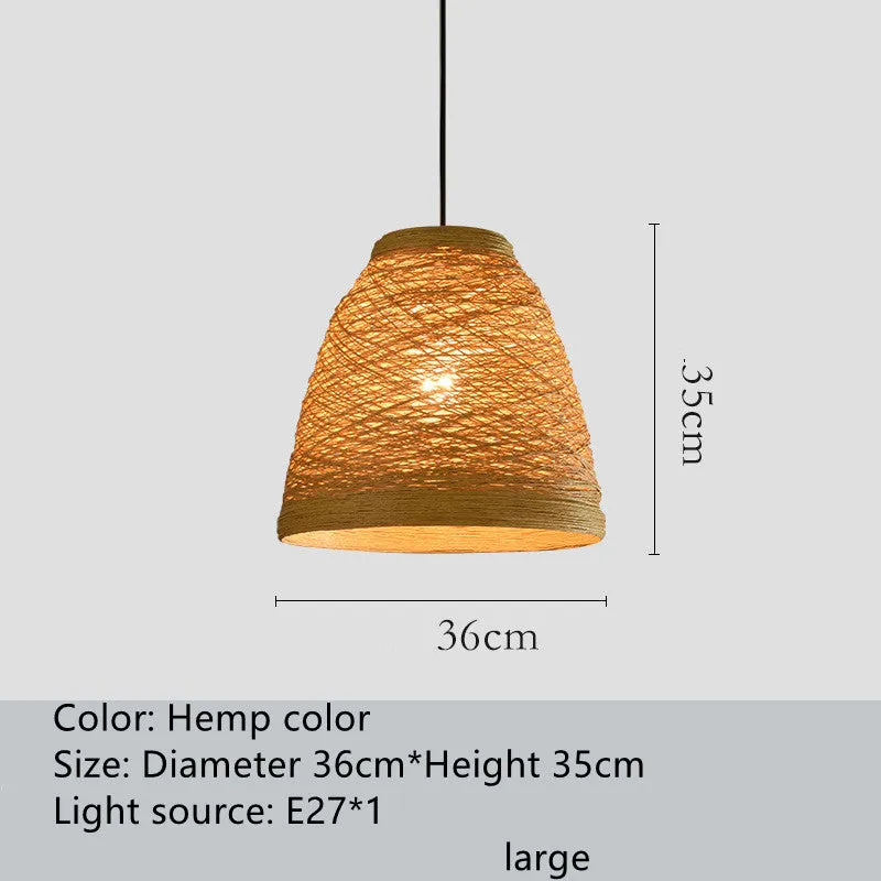Rattan woven ball hanging lamp with adjustable height in pastoral style