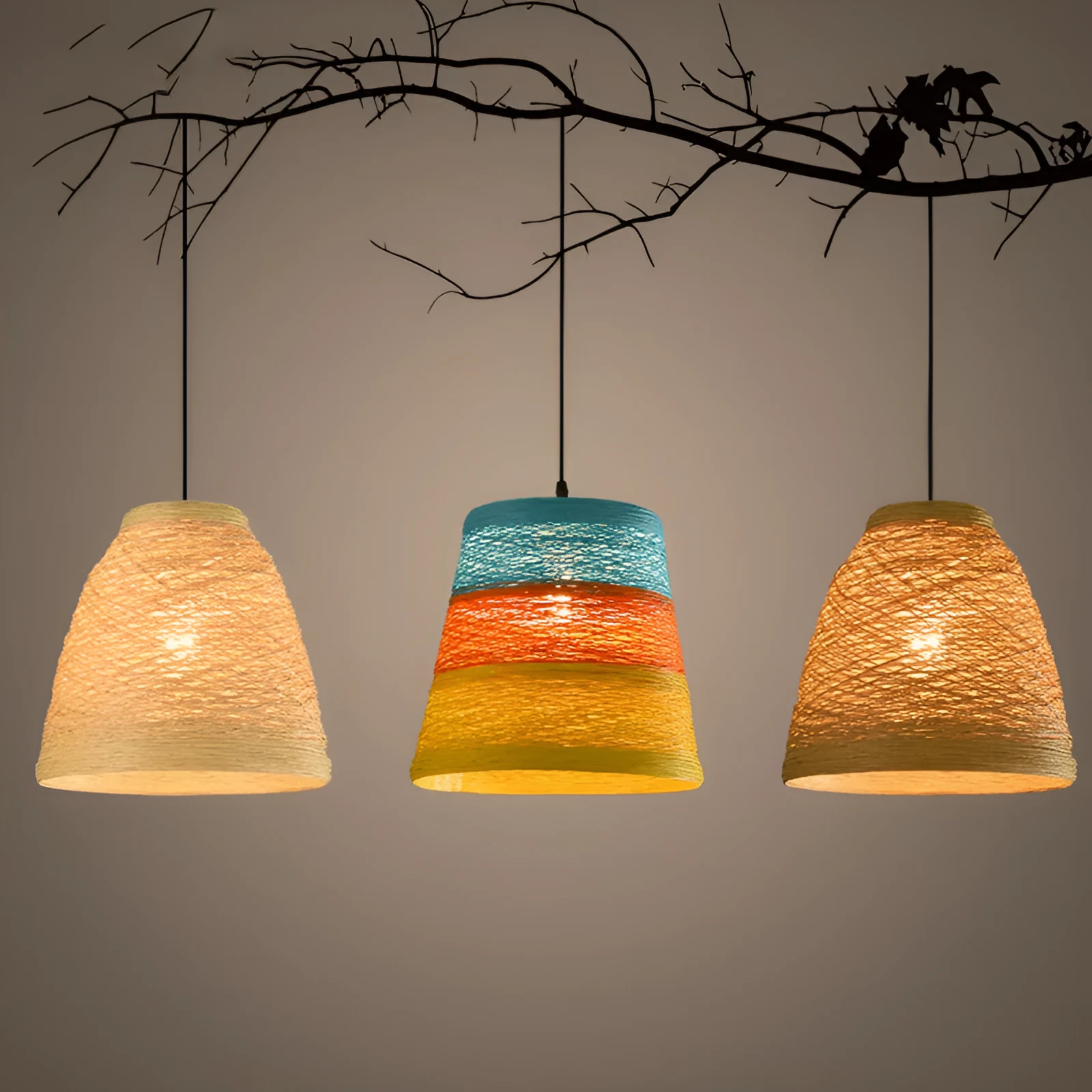 Rattan woven ball hanging lamp with adjustable height in pastoral style