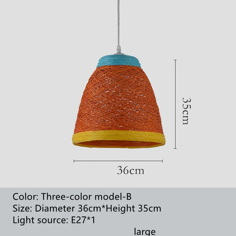 Rattan woven ball hanging lamp with adjustable height in pastoral style