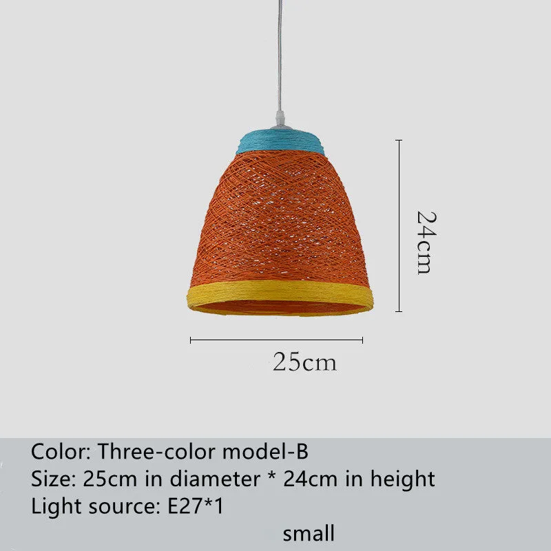 Rattan woven ball hanging lamp with adjustable height in pastoral style