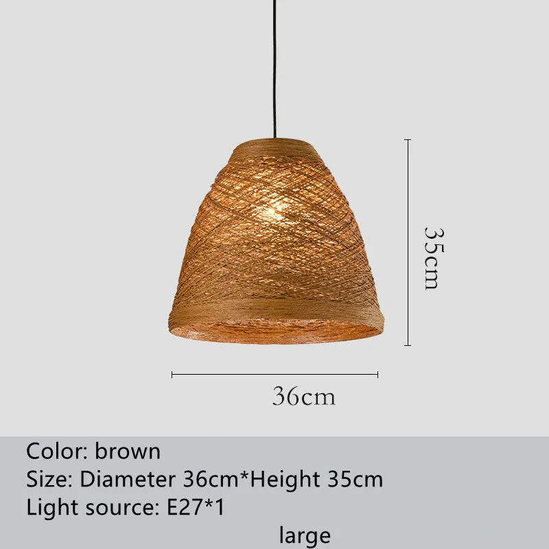 Rattan woven ball hanging lamp with adjustable height in pastoral style