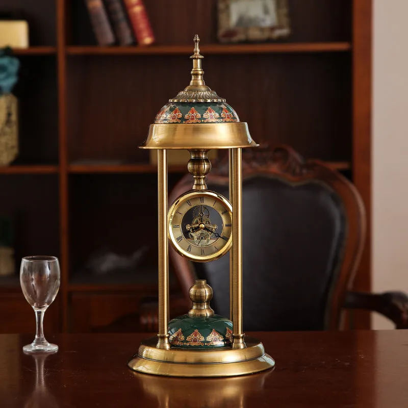 Nordic pendulum clock ornament with rectangular metal case showing both pointer and LCD displays