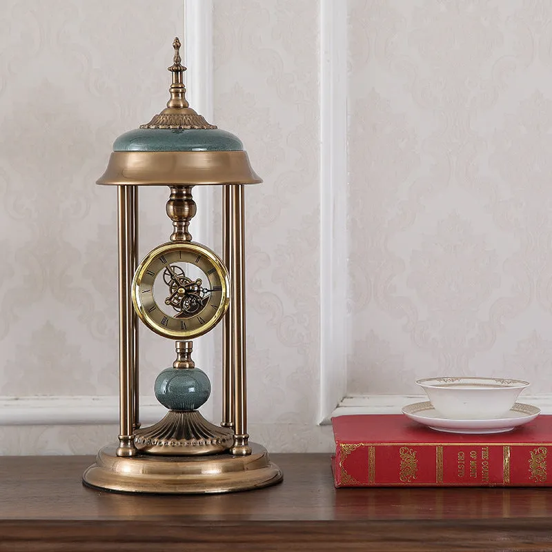 Nordic pendulum clock ornament with rectangular metal case showing both pointer and LCD displays