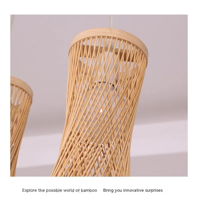 Japanese New Chinese style bamboo artwork chandelier with black disc for restaurant ceiling
