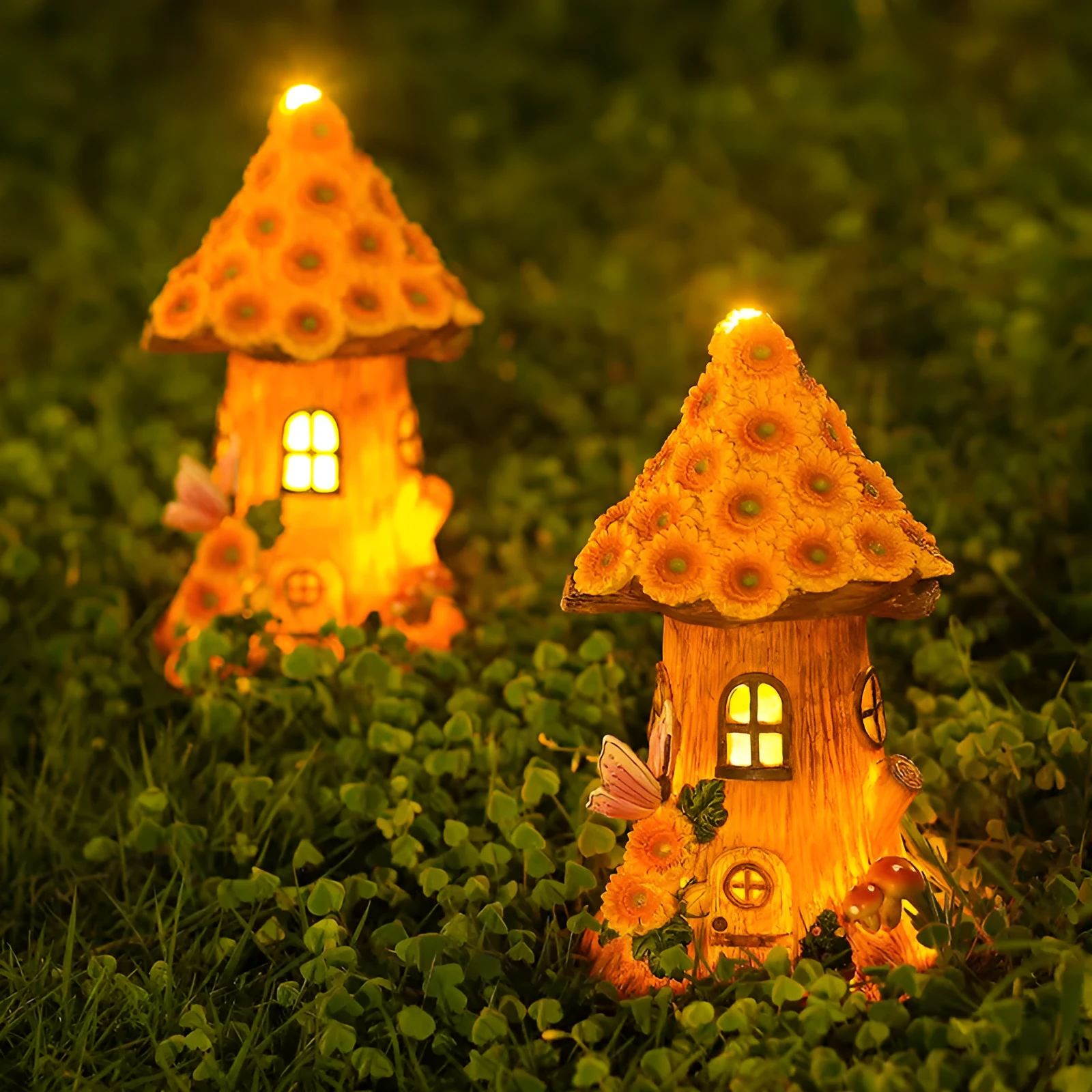 Hand-painted resin solar lamp decoration in tree house shape for outdoor garden lawn