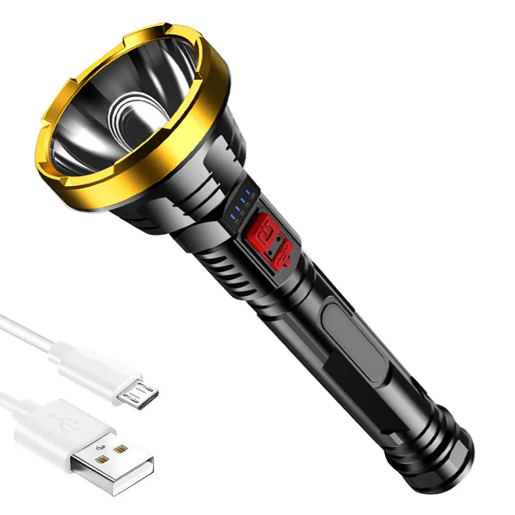 USB rechargeable LED flashlight with 3W super bright beam and ABS plastic body, black head circle