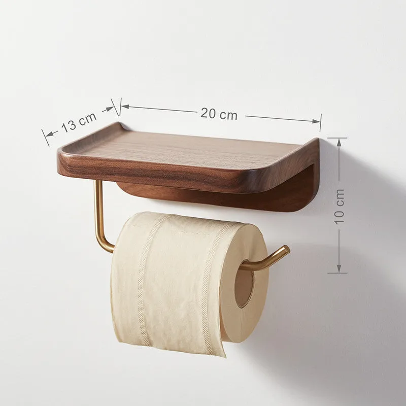 Solid walnut wood wall-mounted paper towel holder with brass fittings