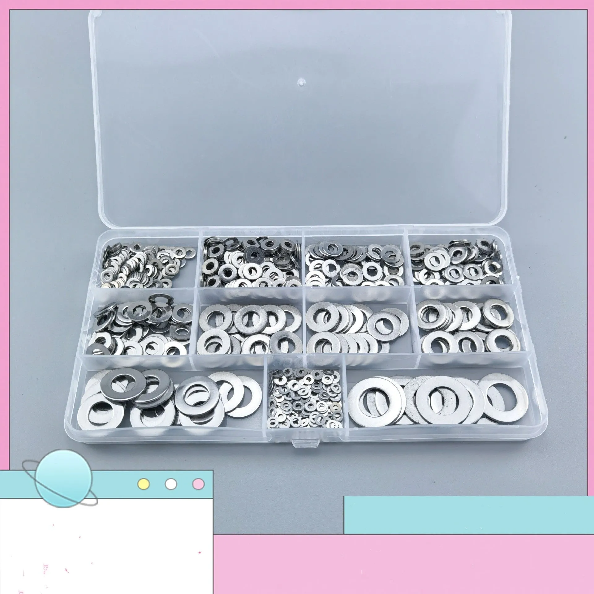 800 piece 304 stainless steel flat washer assortment kit with M2 to M12 sizes