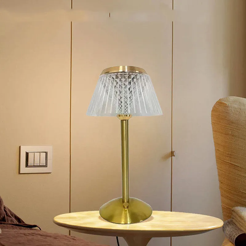 Romantic crystal table lamp with electroplated finish, acrylic shade, USB touch dimmer, three-color light, music and projection feature, 27cm x 12cm
