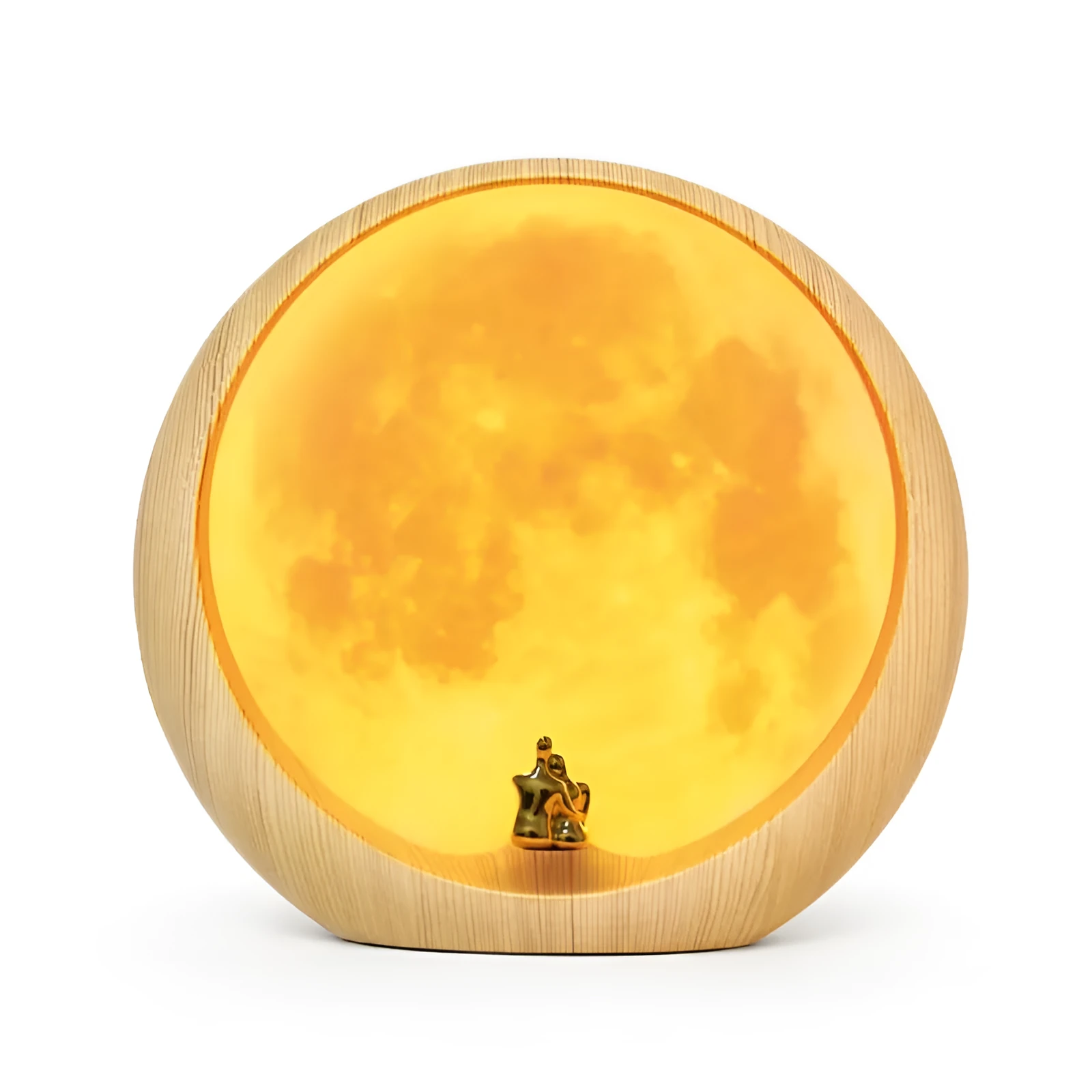 Creative hidden moon light LED touch lamp with ABS shade in blue on a wooden bedside table