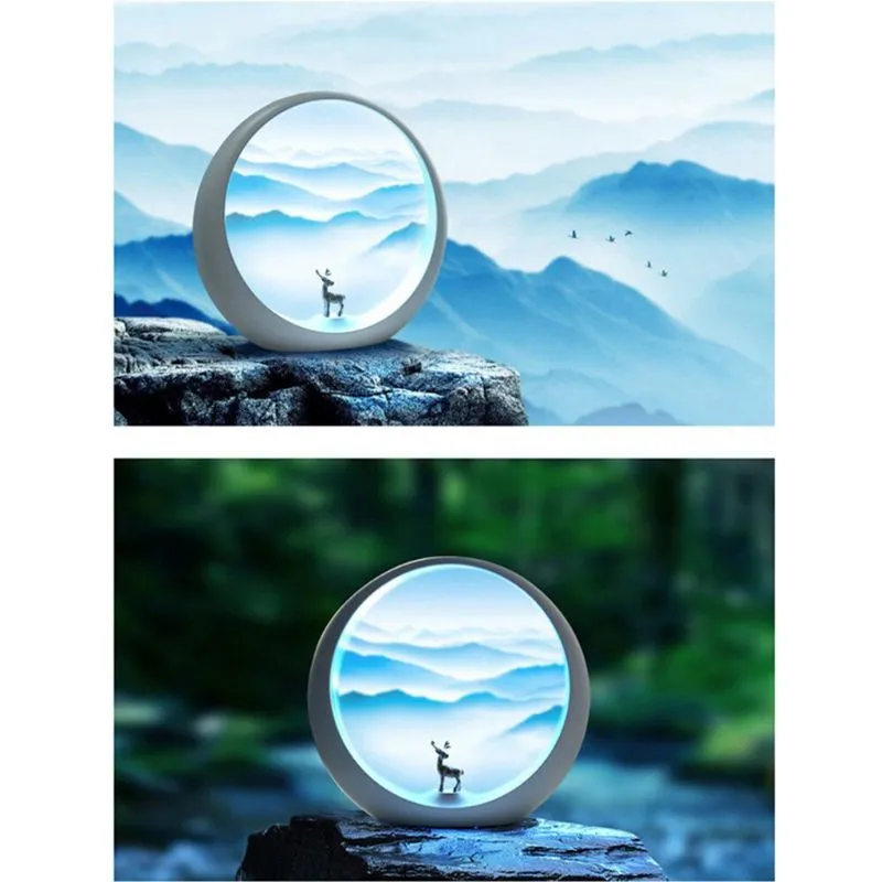 Creative hidden moon light LED touch lamp with ABS shade in blue on a wooden bedside table