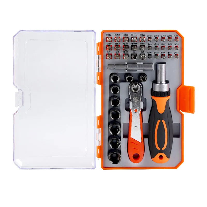 42-in-1 ratchet screwdriver set with chrome vanadium steel bits in black bottom case
