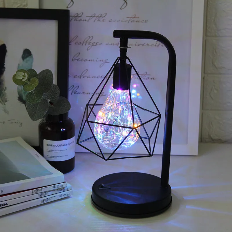 Wrought iron LED night light table lamp with USB charging and dimming, compact size