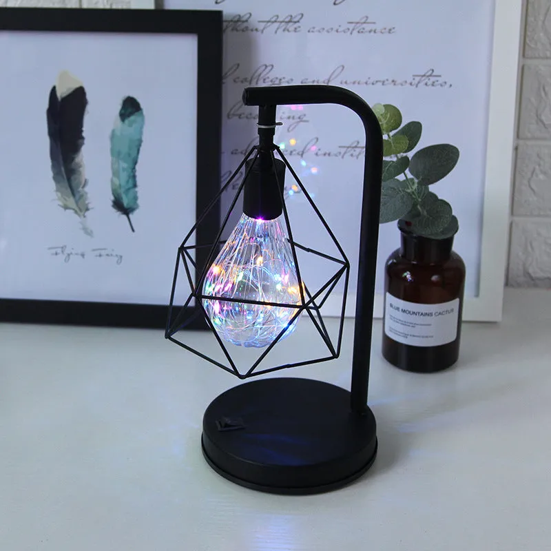 Wrought iron LED night light table lamp with USB charging and dimming, compact size