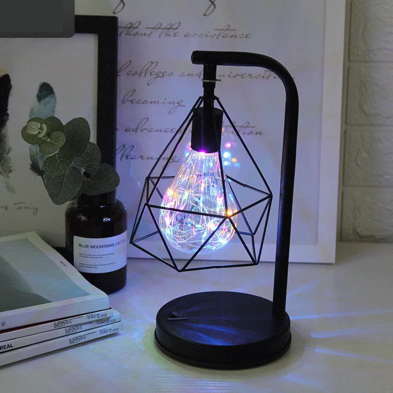 Wrought iron LED night light table lamp with USB charging and dimming, compact size