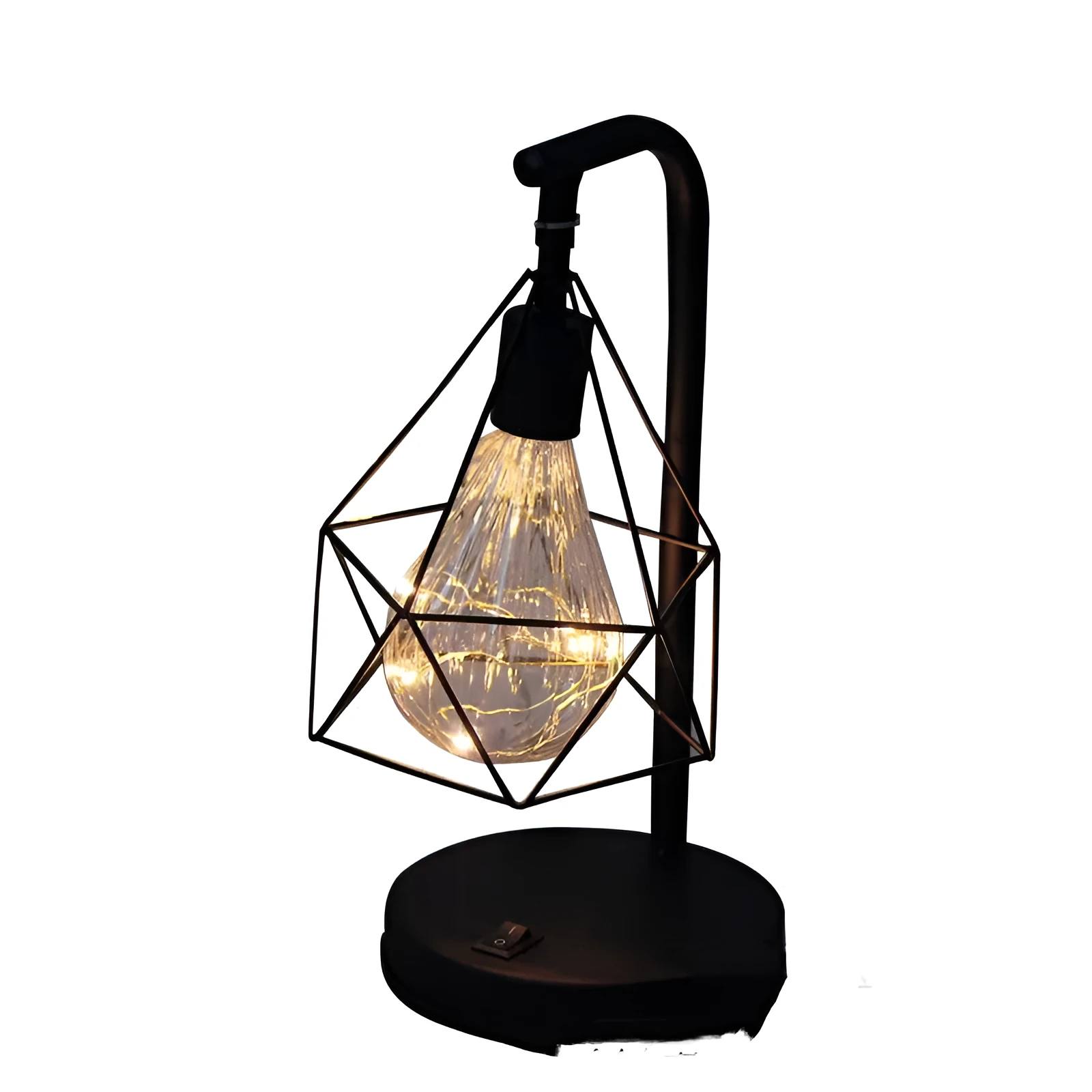Wrought iron LED night light table lamp with USB charging and dimming, compact size