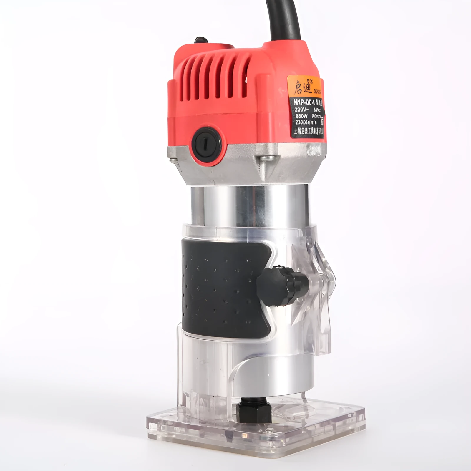 Electric trimming machine with carbide fillet knife and guide assemblies for wood and metal edge chamfering