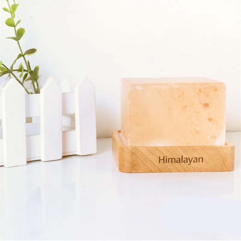 USB salt light night light with natural salt block shade, compact 10x8cm size, warm white glow on a desk