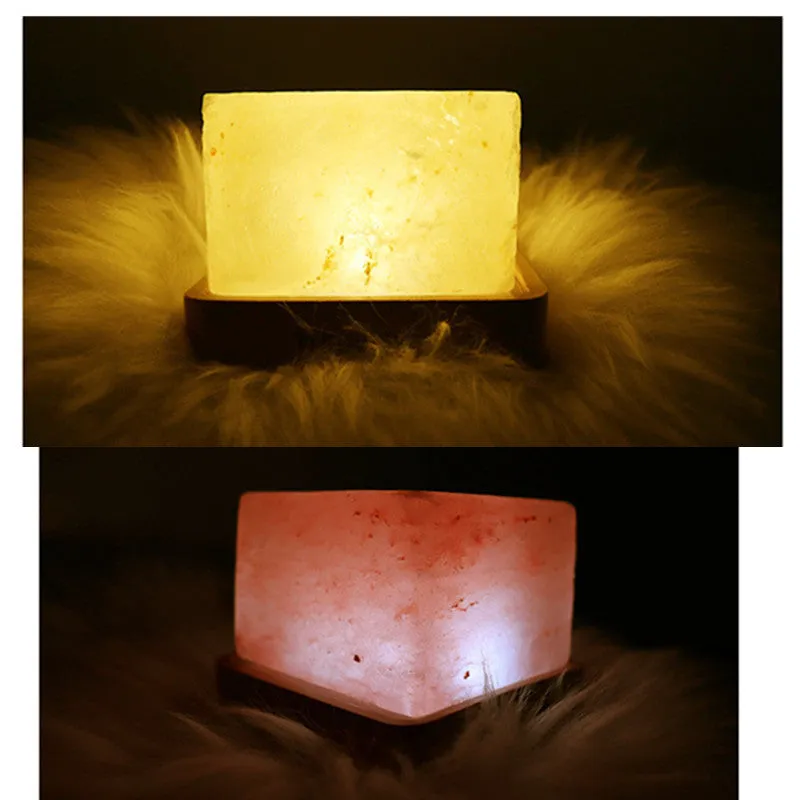USB salt light night light with natural salt block shade, compact 10x8cm size, warm white glow on a desk