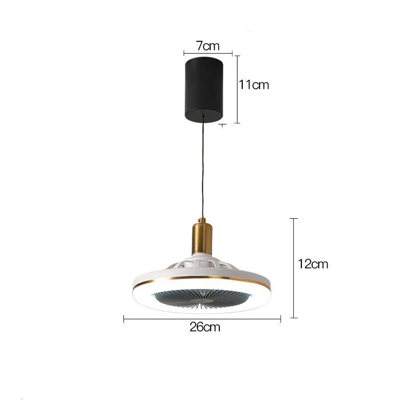 Simple modern ceiling fan light with LED, 26cm iron body, gold finish, remote control, for bedroom or bar use