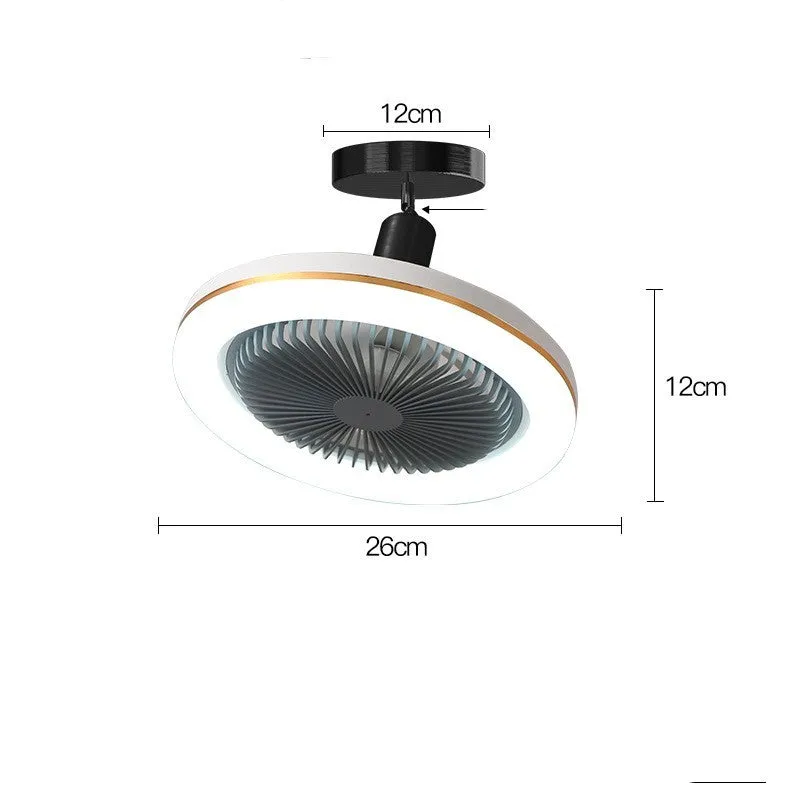Simple modern ceiling fan light with LED, 26cm iron body, gold finish, remote control, for bedroom or bar use