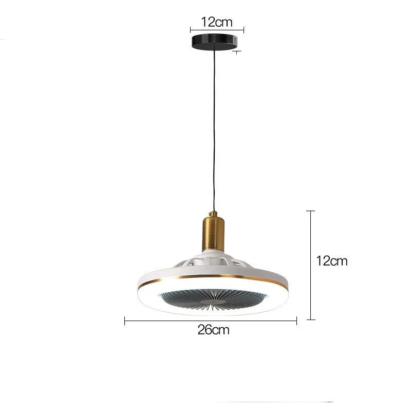 Simple modern ceiling fan light with LED, 26cm iron body, gold finish, remote control, for bedroom or bar use