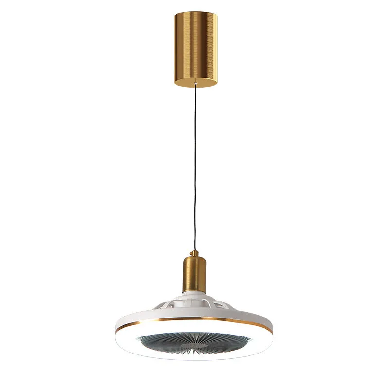 Simple modern ceiling fan light with LED, 26cm iron body, gold finish, remote control, for bedroom or bar use