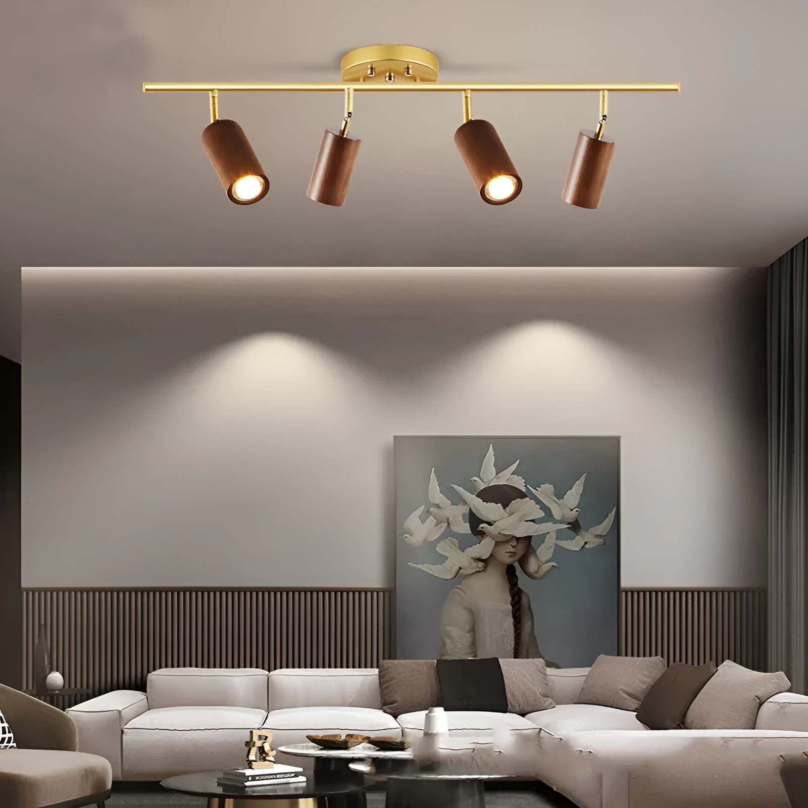 Wooden ceiling lamp surface mounted downlight round shade 750x65x130mm 220V LED for corridor living room bedroom hotel room