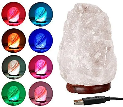 Natural crystal salt USB night lamp with colour-changing and warm white LED modes, pink and white options