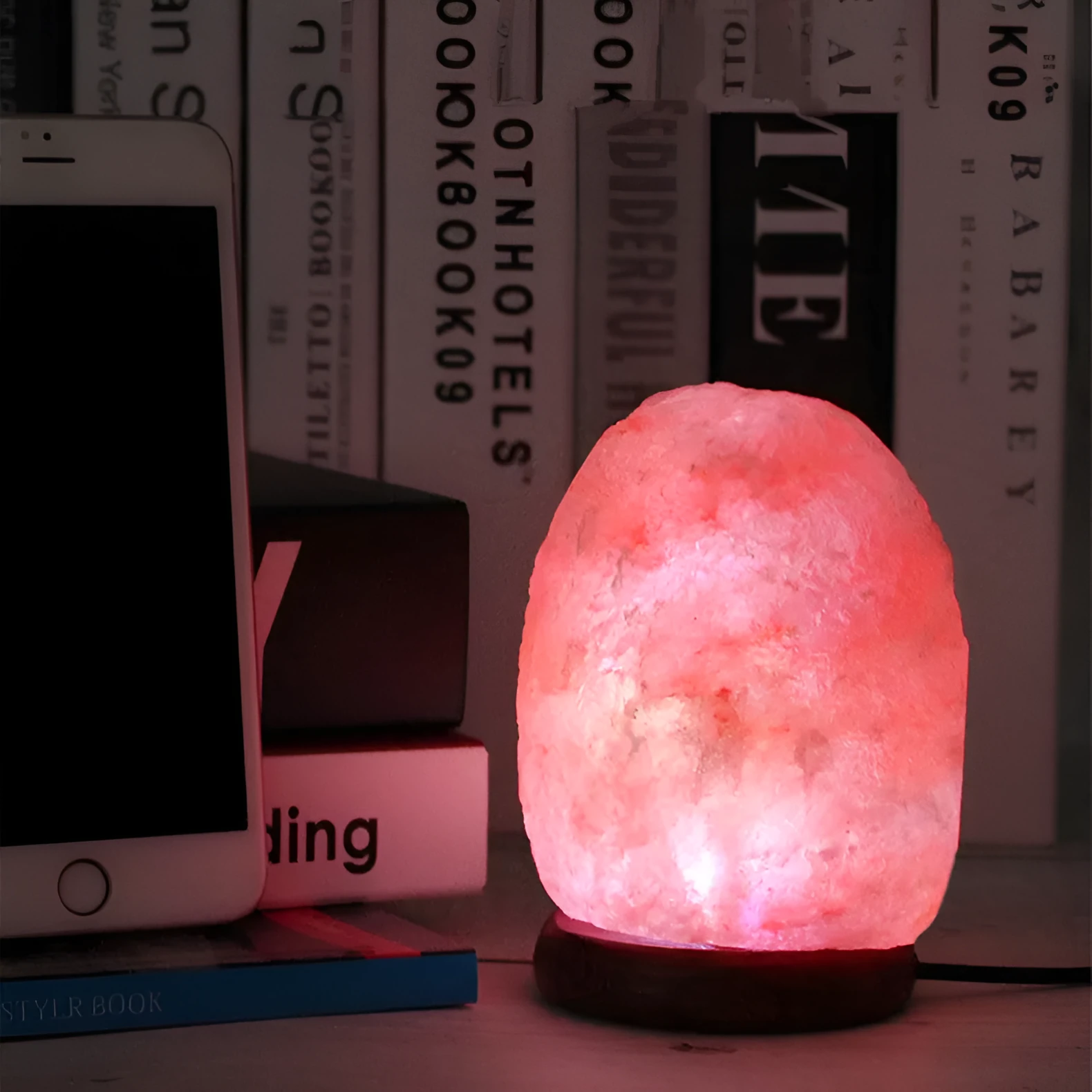 Natural crystal salt USB night lamp with colour-changing and warm white LED modes, pink and white options