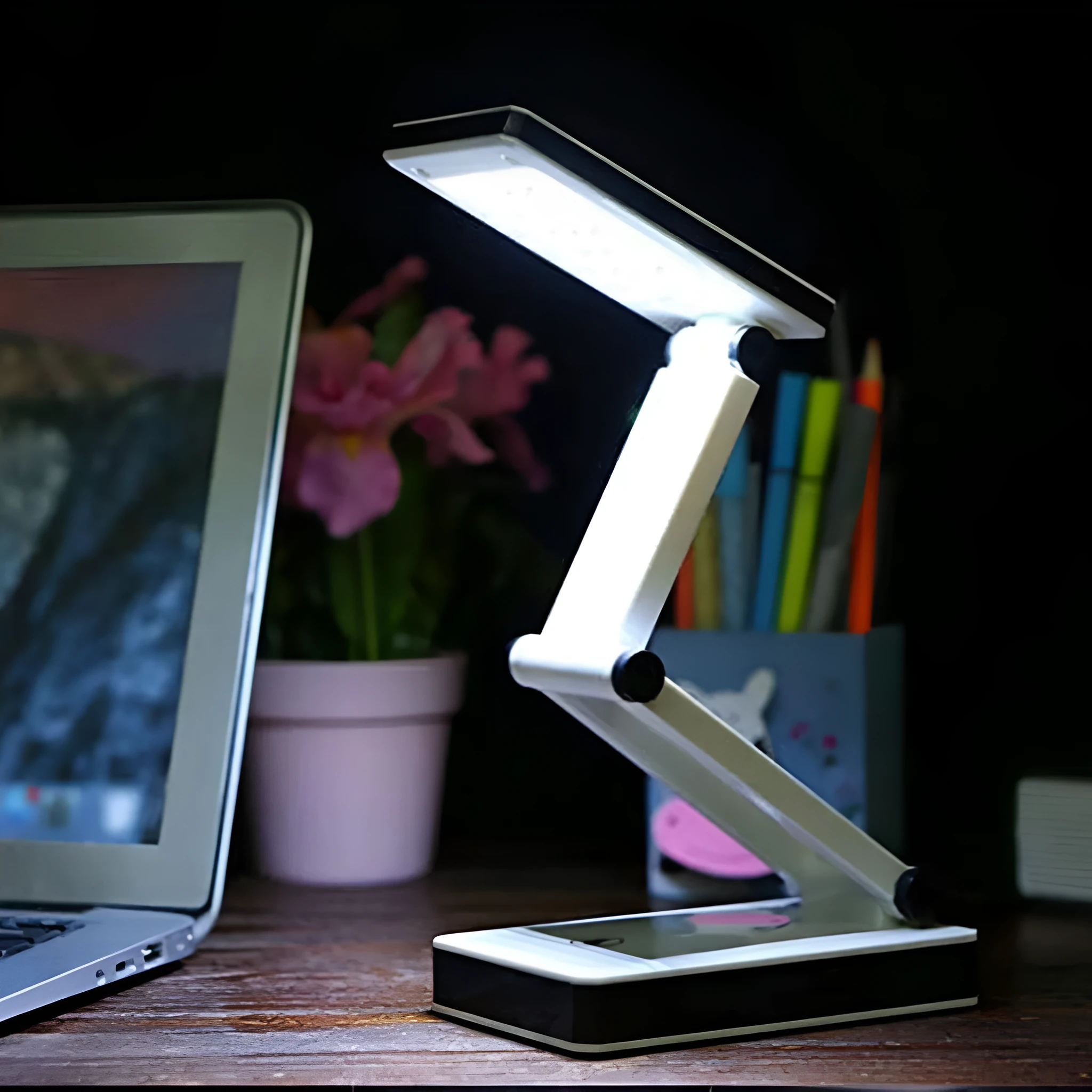 COB mobile phone folding lighting desk lamp black white 120 lumens touch dimming USB battery powered 13.3x7.2x28 cm
