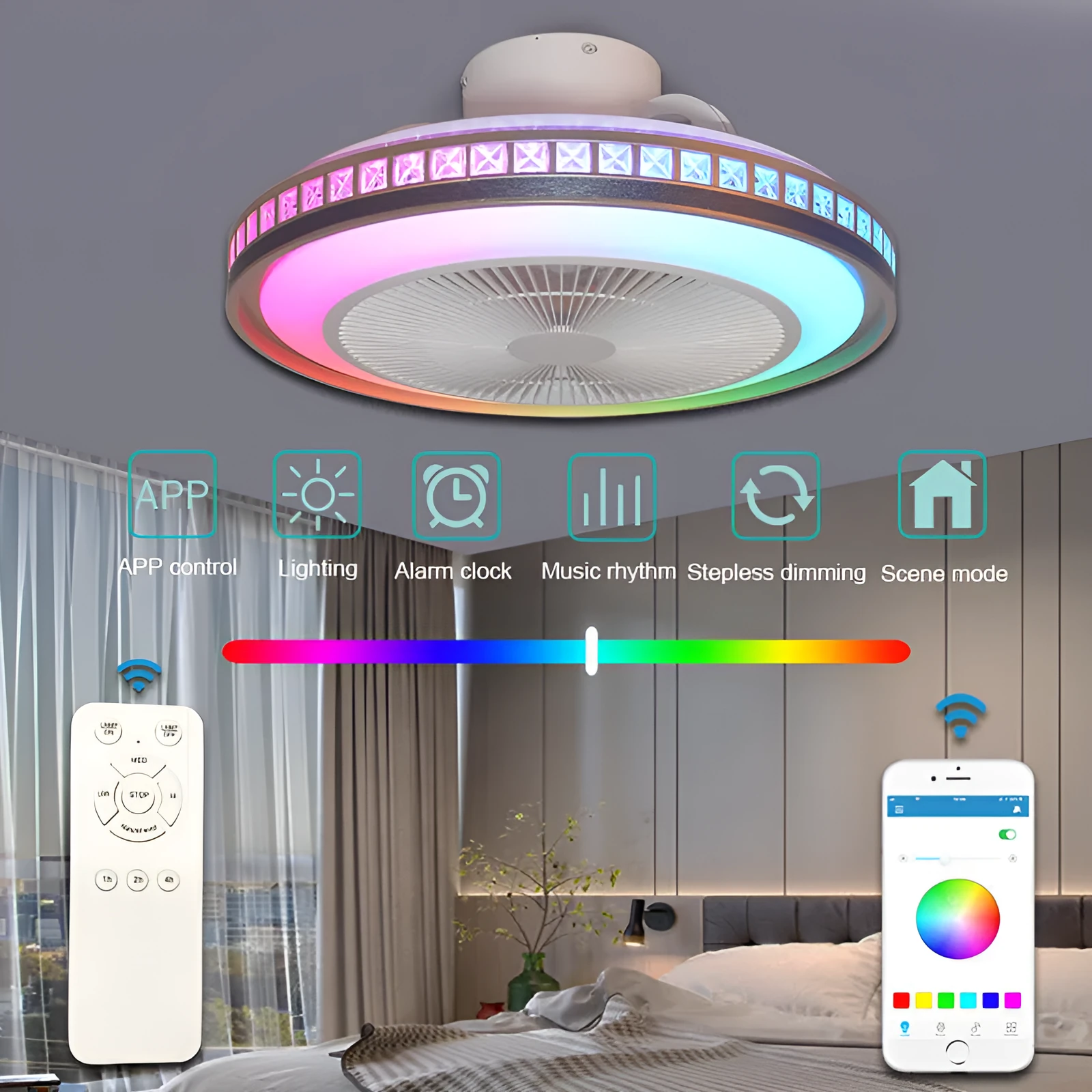 Ceiling fan lamp with LED light and PC fan blades 50CM diameter