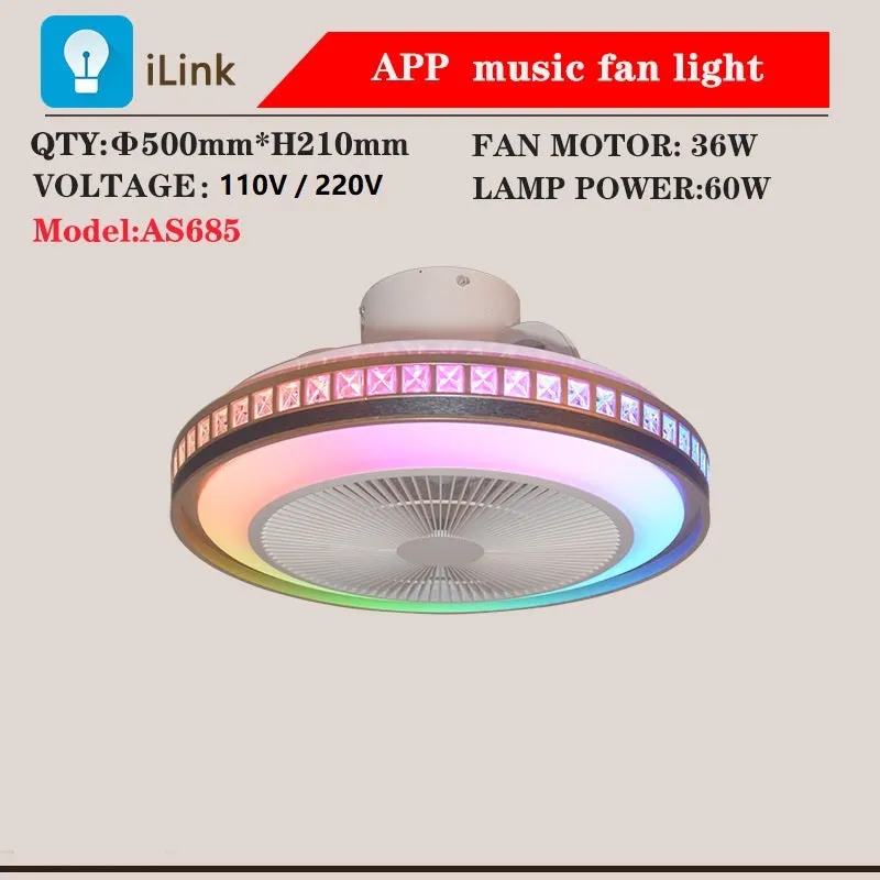 Ceiling fan lamp with LED light and PC fan blades 50CM diameter