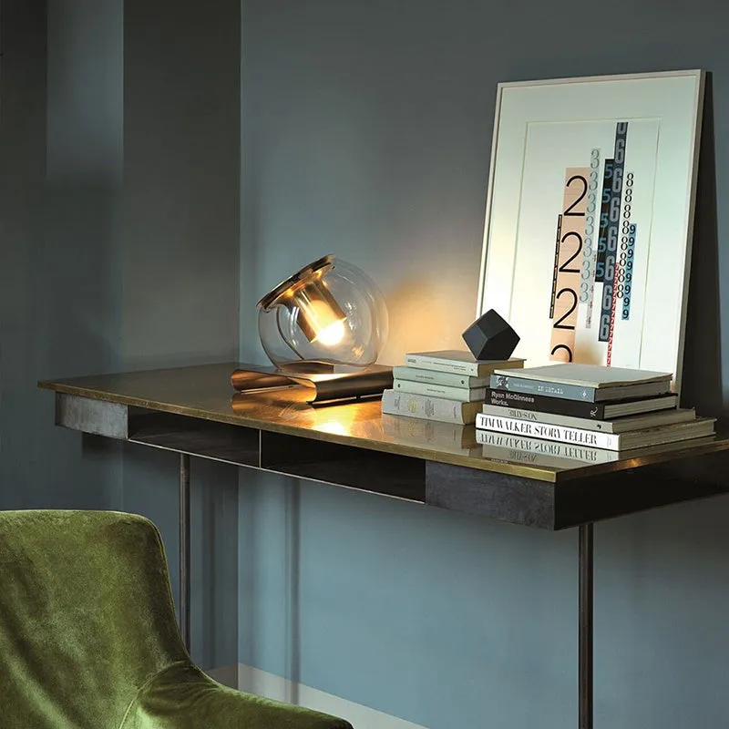 Nordic minimalist industrial table lamp with iron body and glass lampshade, 300mm diameter by 350mm height, push button switch